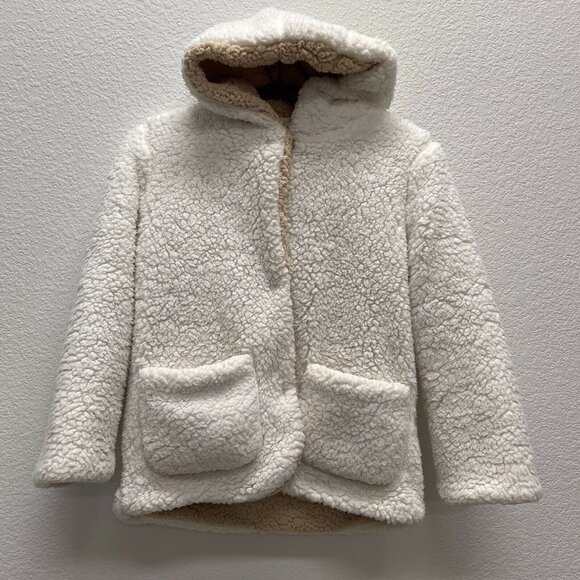 C&C CALIFORNIA Girls Sz 16 Sherpa Soft Teddy Snap Up Hooded Coat Jacket in White